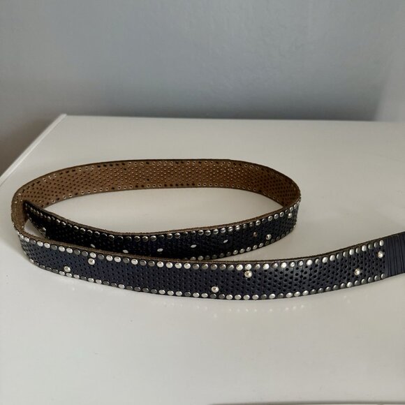 Amsterdam Heritage Navy Blue Metal Studded Italian Leather Belt Sz 95 (34”-39”) - Picture 5 of 8